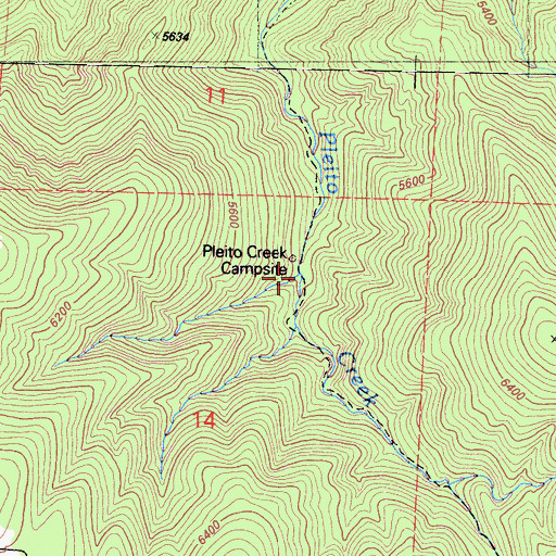 Topographic Map of Pleito Creek Campsite, CA