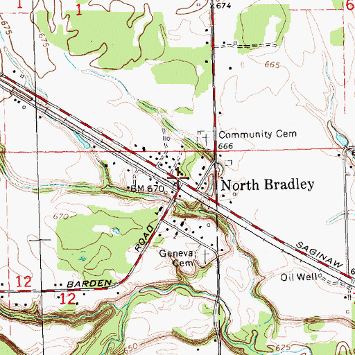 Topographic Map of North Bradley Post Office (historical), MI