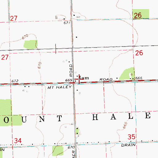Topographic Map of Jam Post Office (historical), MI