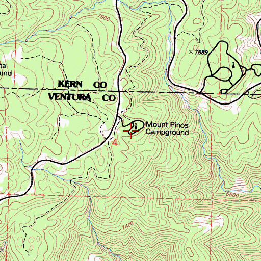 Topographic Map of Mount Pinos Campground, CA
