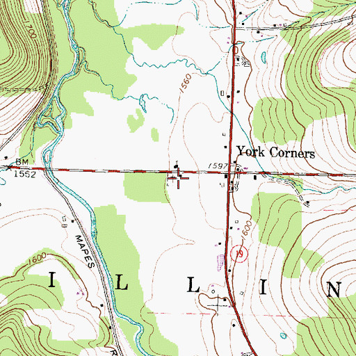 Topographic Map of Yorks Corners Cemetery, NY