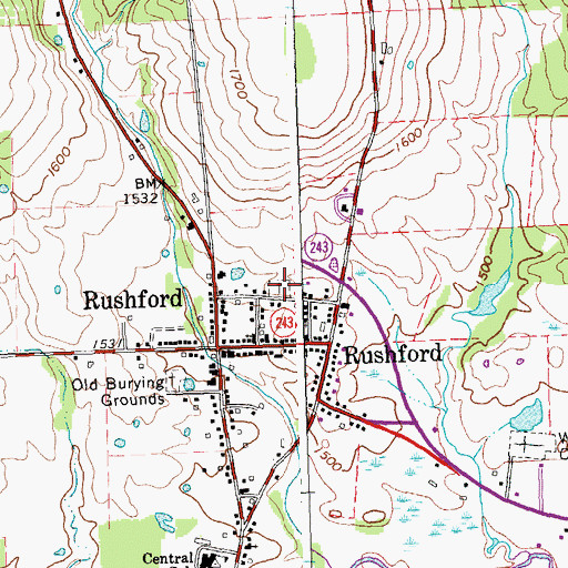 Topographic Map of Rushford Cemetery, NY
