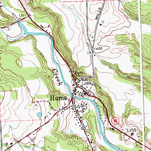 Topographic Map of Hume Village Cemetery, NY