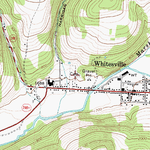 Topographic Map of Whitesville Rural Cemetery, NY