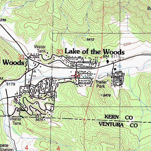 Topographic Map of Lake of the Woods, CA