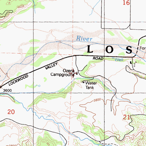 Topographic Map of Ozena Campground, CA