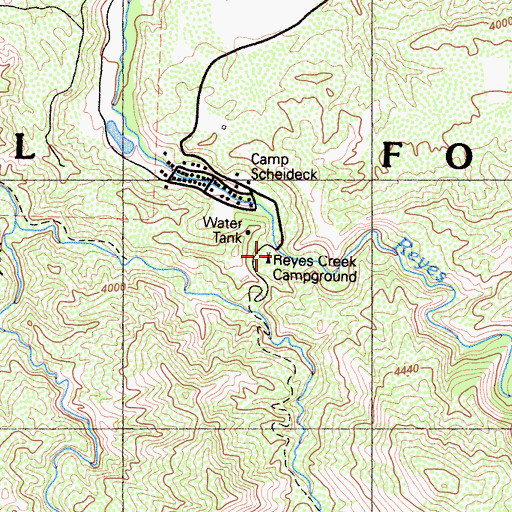 Topographic Map of Reyes Creek Campground, CA