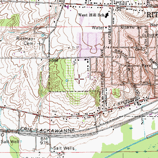 Topographic Map of Bauman Orchards, OH