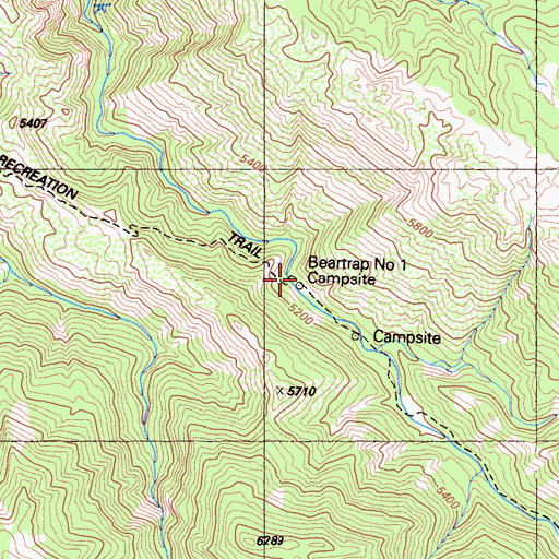 Topographic Map of Beartrap Number 1 Campsite, CA