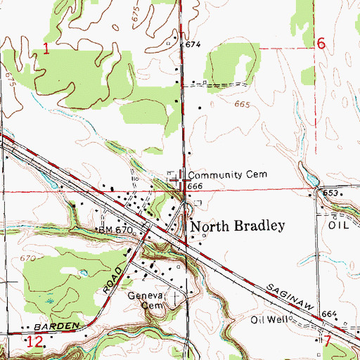 Topographic Map of Geneva Community Cemetery, MI