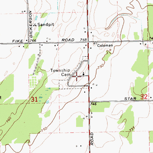 Topographic Map of Warren Township Cemetery, MI