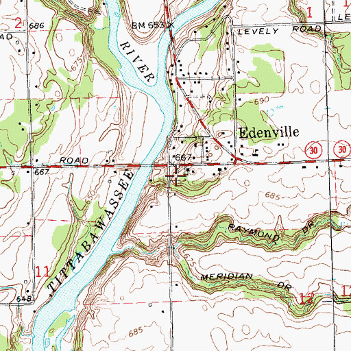 Topographic Map of Edenville Cemetery, MI