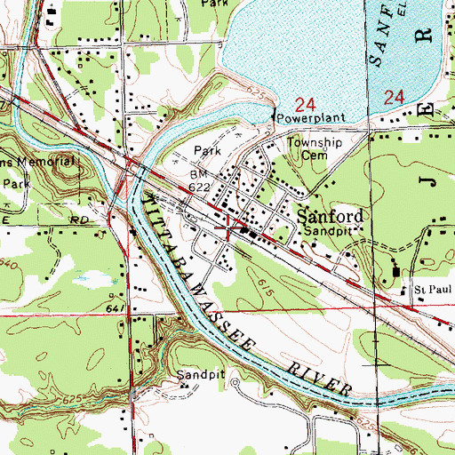 Topographic Map of Sanford Station (historical), MI