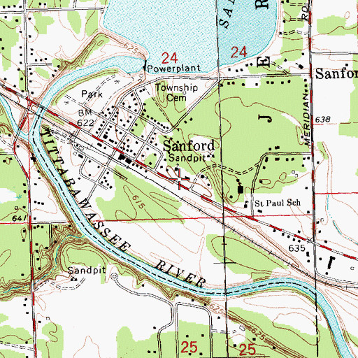 Topographic Map of Sanford Post Office, MI