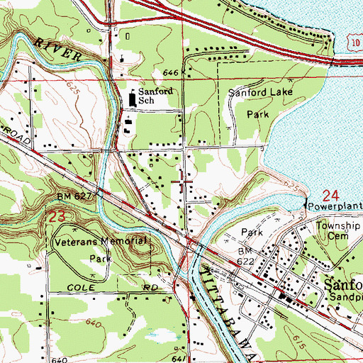 Topographic Map of Sanford Historical Museum, MI