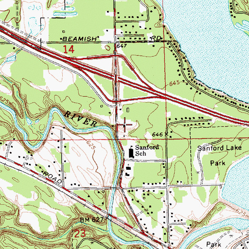 Topographic Map of Sanford United Methodist Church, MI