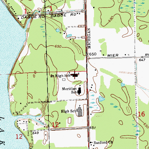 Topographic Map of Meridian Junior High School, MI