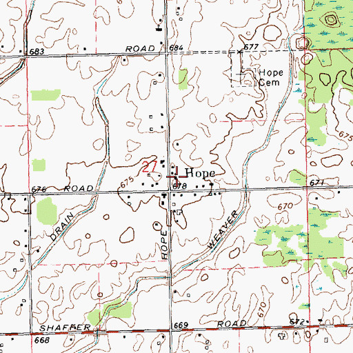 Topographic Map of Hope United Methodist Church, MI