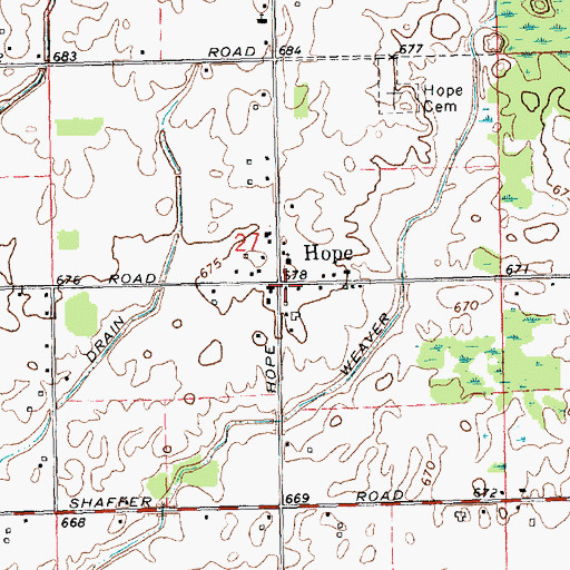 Topographic Map of Hope Post Office, MI