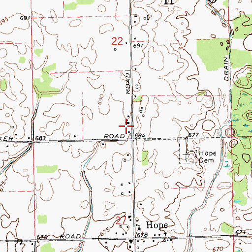 Topographic Map of Hope Baptist Church, MI