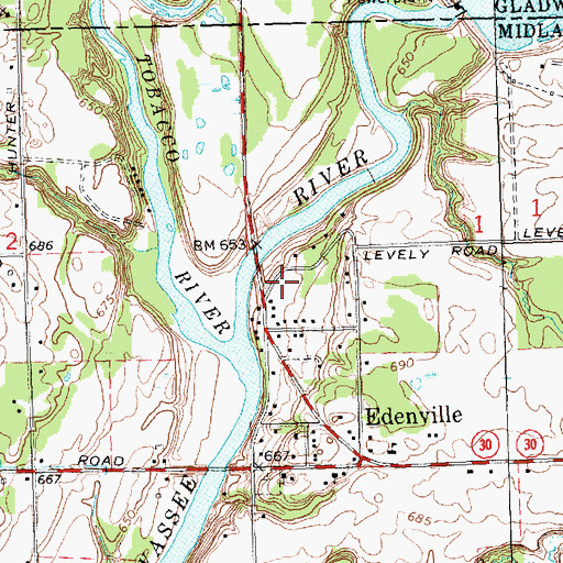 Topographic Map of Edenville Post Office, MI