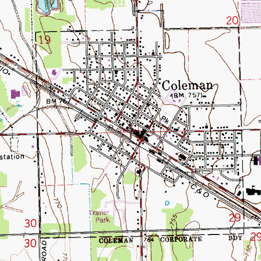 Topographic Map of Coleman Police Department, MI