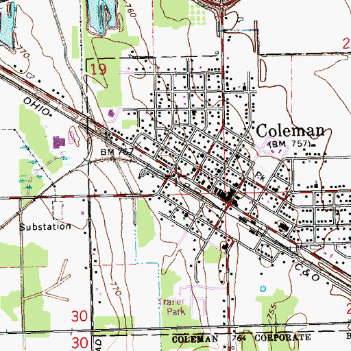 Topographic Map of Coleman Station (historical), MI