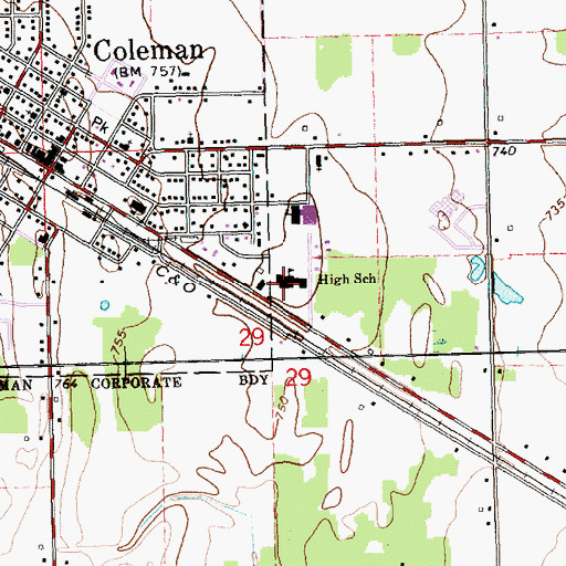 Topographic Map of Coleman Middle School, MI