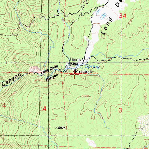 Topographic Map of Harris Mill, CA