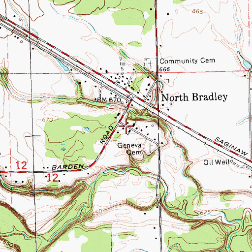 Topographic Map of North Bradley Church of God, MI