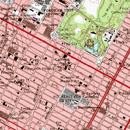 Topographic Map of Fiftyfifth Street Playhouse (historical), NY