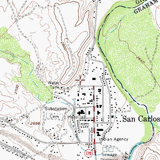 Topographic Map of San Carlos Intermediate School, AZ