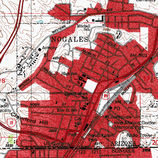 Topographic Map of Pierson Vocational High School, AZ