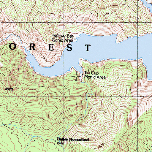 Topographic Map of Tin Cup Picnic Area, CA