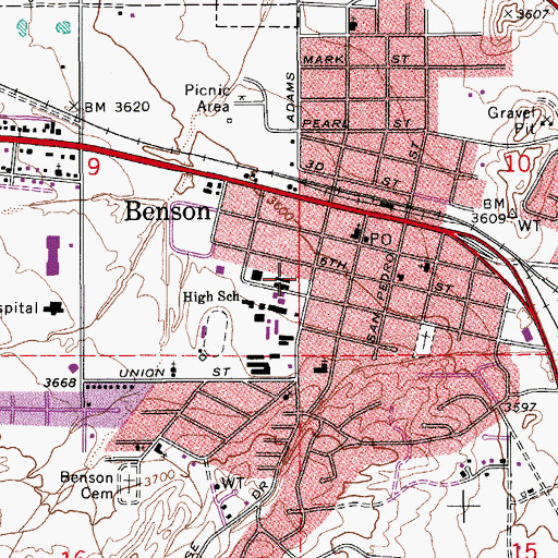 Topographic Map of San Pedro Valley High School, AZ
