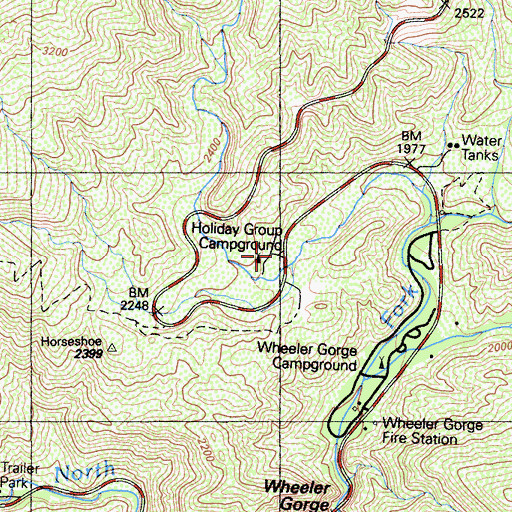 Topographic Map of Holiday Group Campground, CA