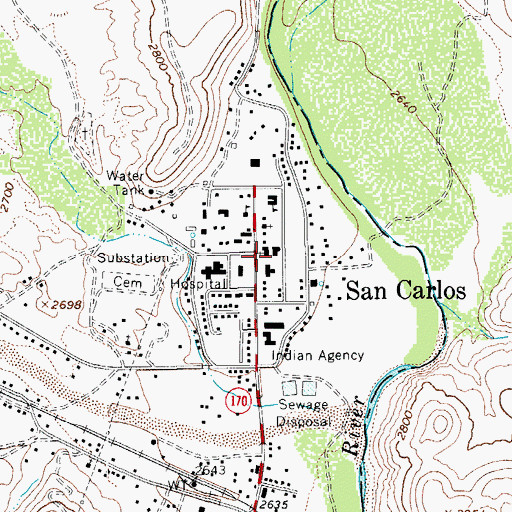 Topographic Map of Saint Charles Apache Mission School, AZ