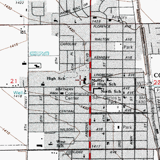 Topographic Map of Coolidge 9th Grade Academy, AZ