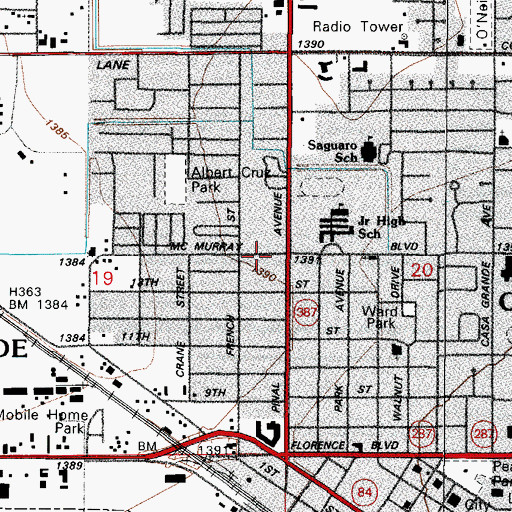 Topographic Map of Pinnacle High School Casa Grande, AZ