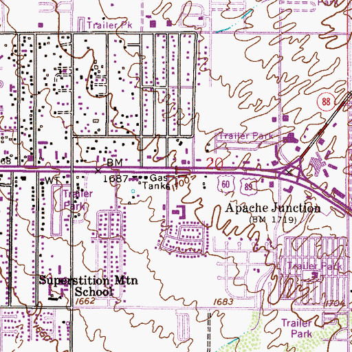 Topographic Map of Apache Trail High School, AZ
