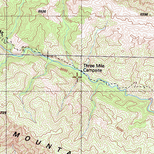 Topographic Map of Three Mile Campsite, CA