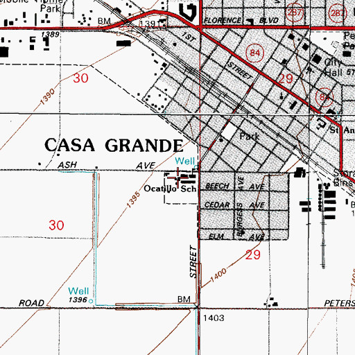 Topographic Map of Ocotillo Alternative School, AZ