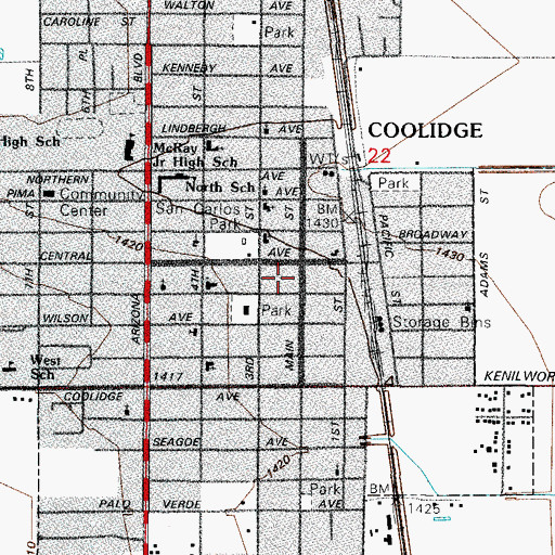 Topographic Map of Central Arizona College Coolidge Center, AZ