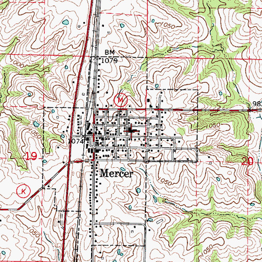 Topographic Map of Mercer High School, MO