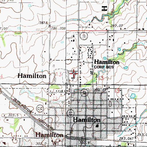 Topographic Map of Hamilton Middle School, MO