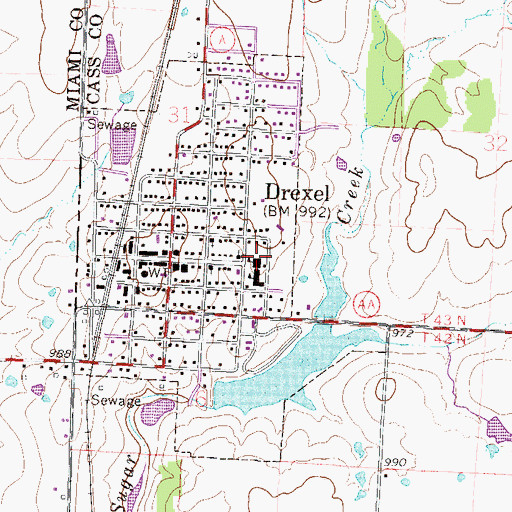 Topographic Map of Drexel High School, MO