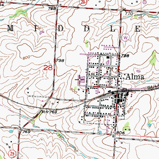 Topographic Map of Santa Fe High School, MO