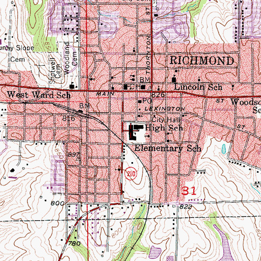 Topographic Map of Richmond Intermediate School, MO