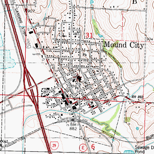 Topographic Map of Mound City High School, MO