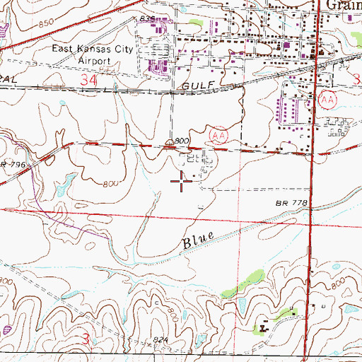 Topographic Map of Grain Valley High School, MO